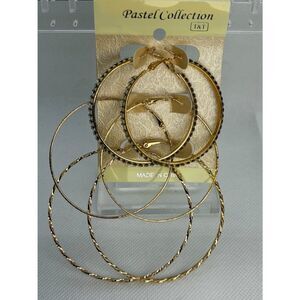 3For$20 Pastel Collection Gold Hoop Earring 3 pc. Thinestone Textured Mid-Large